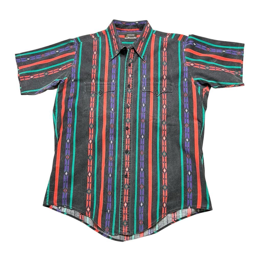 Vintage Outlaw Western Wear Shirt Men's L Multicolor Aztec Stripe Button‎ up